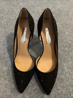 INC International Concepts Black Crystal-Embellished D'Orsay Pointed Pumps
